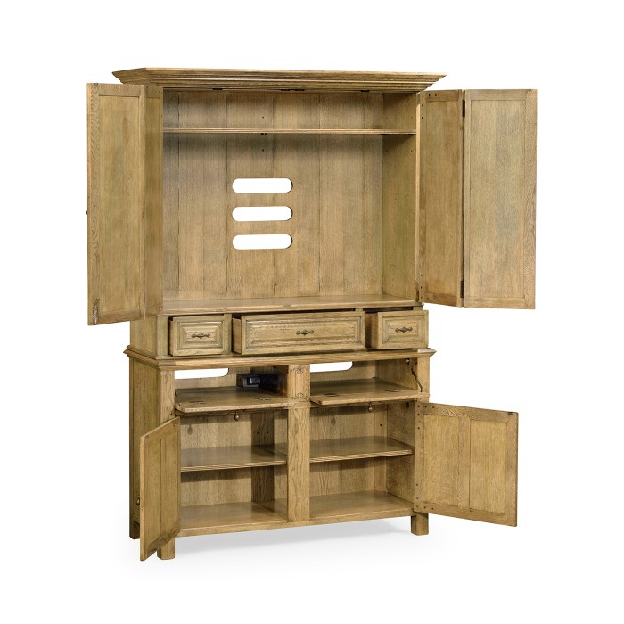 Linenfold Natural Oak TV Cabinet