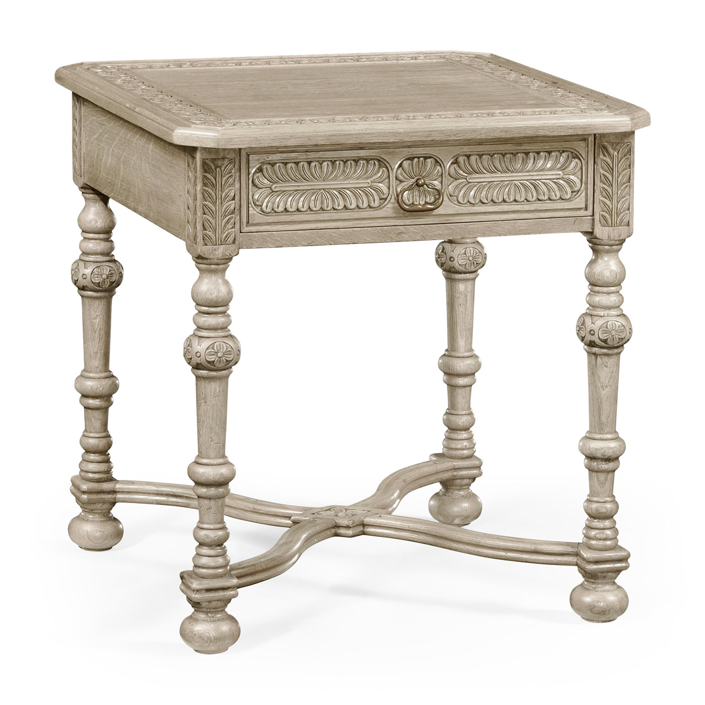Chip Carved Grey Oak Square Side Table