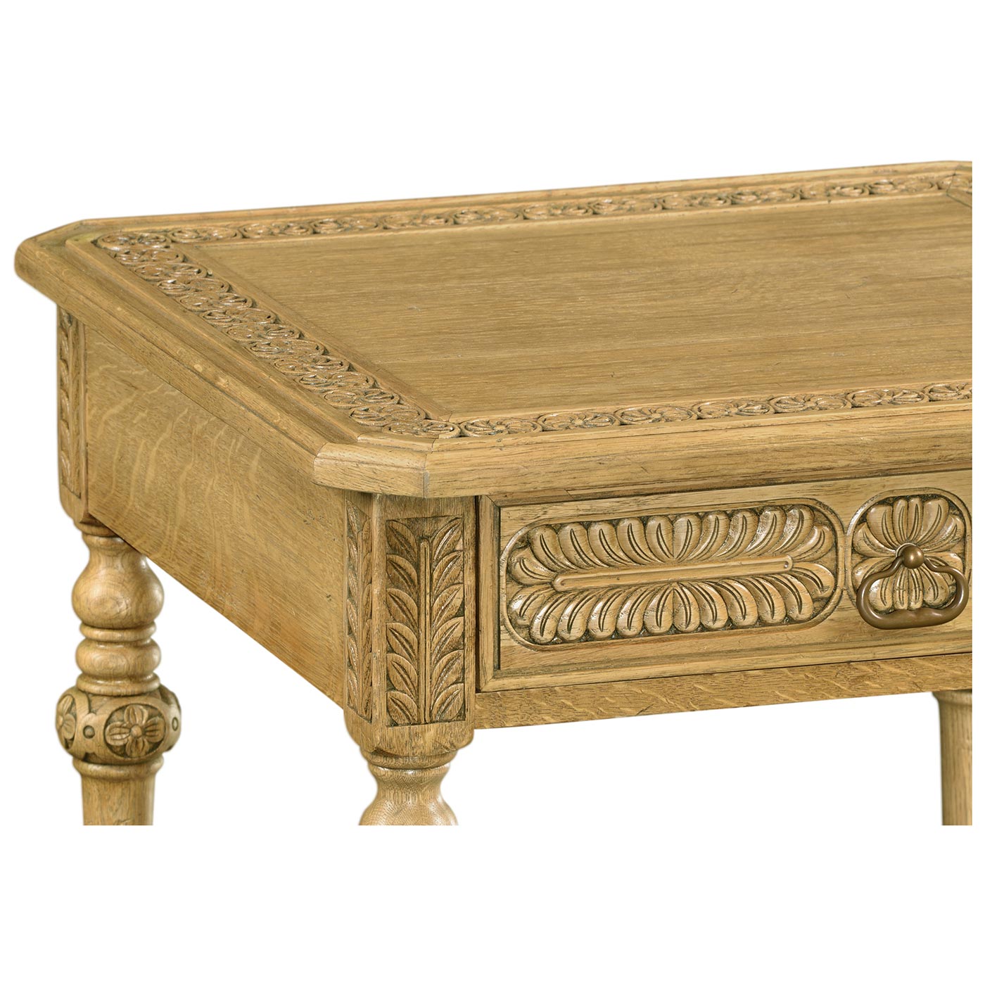 Chip Carved Natural Oak Square Side Table