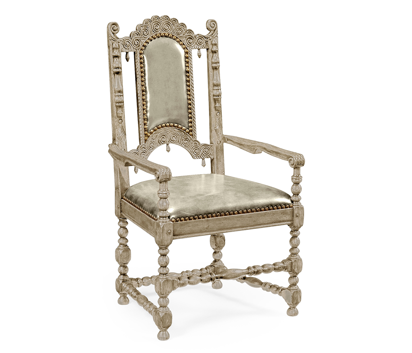 Elizabethan Style Grey Oak Arm Chair