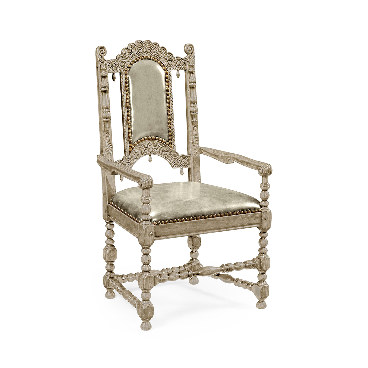 Elizabethan Style Grey Oak Arm Chair