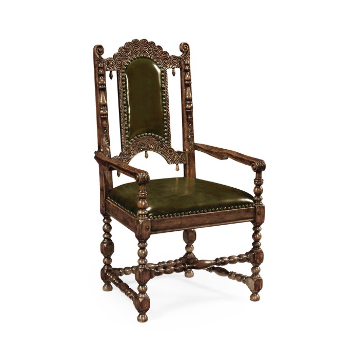 Elizabethan Style Dark Oak Arm Chair