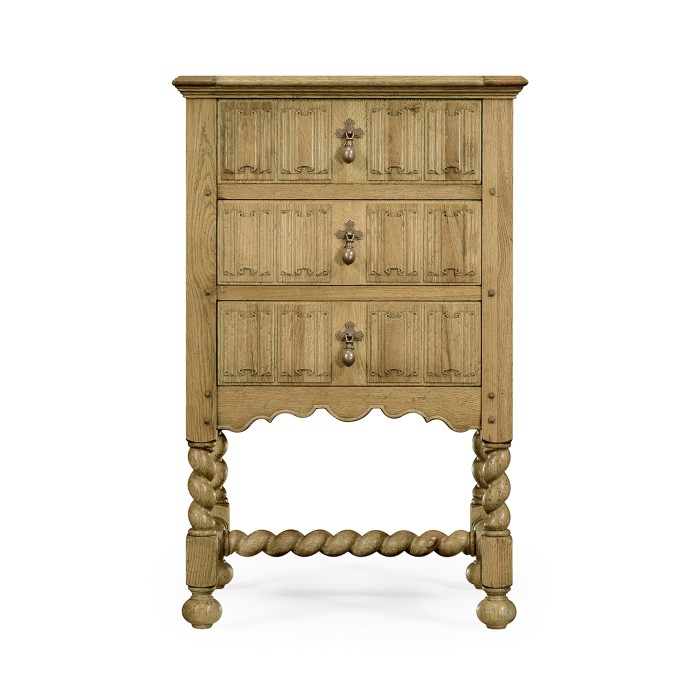 Linenfold Natural Oak Bedside Chest