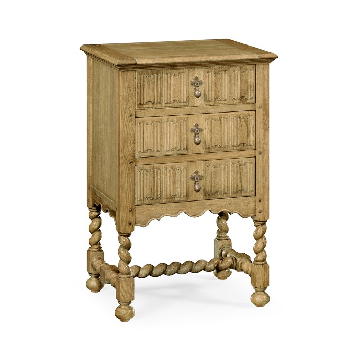 Linenfold Natural Oak Bedside Chest