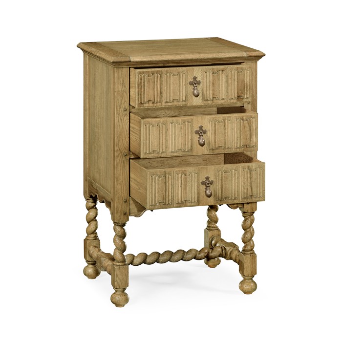 Linenfold Natural Oak Bedside Chest