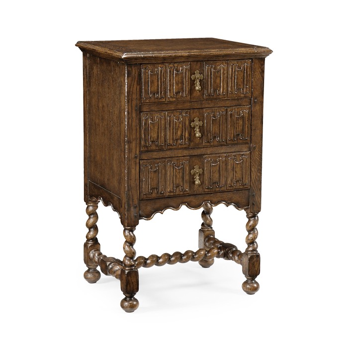 Linenfold Dark Oak Bedside Chest