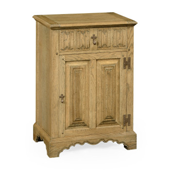 Linenfold Natural Oak Bedside Cabinet