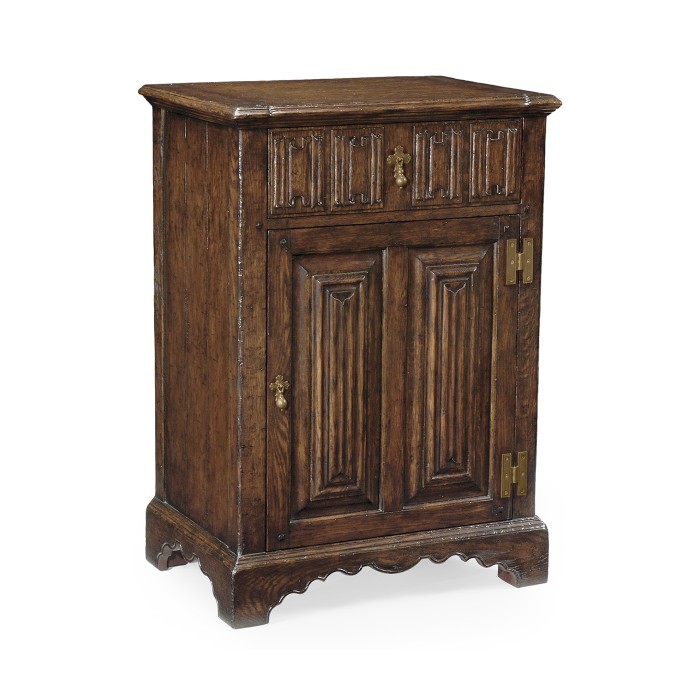 Linenfold Dark Oak Beside Cabinet