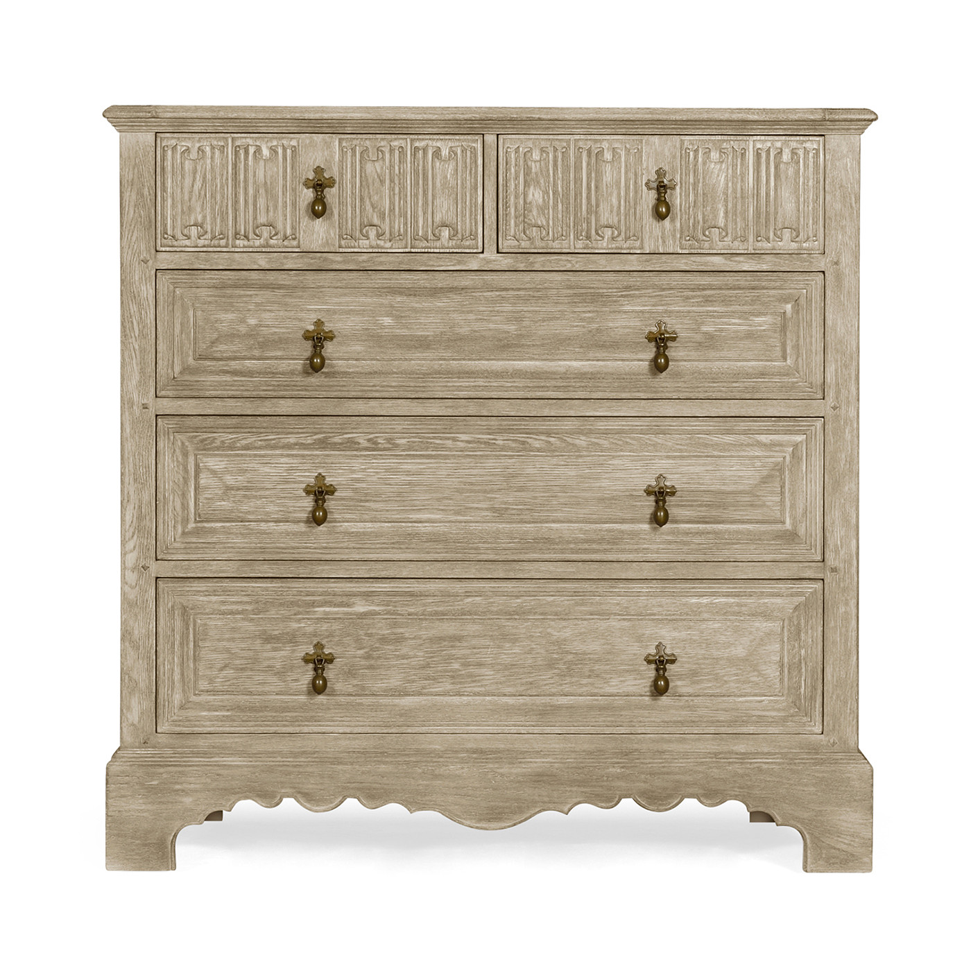 Linenfold Grey Oak Chest Of Drawers