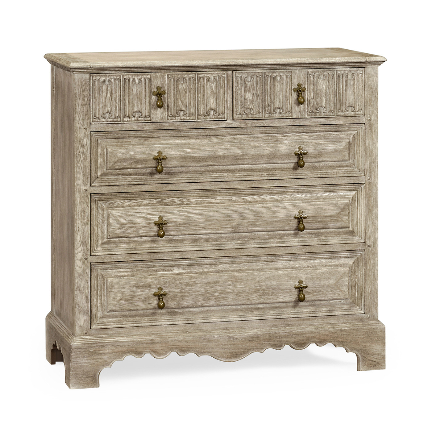 Linenfold Grey Oak Chest Of Drawers
