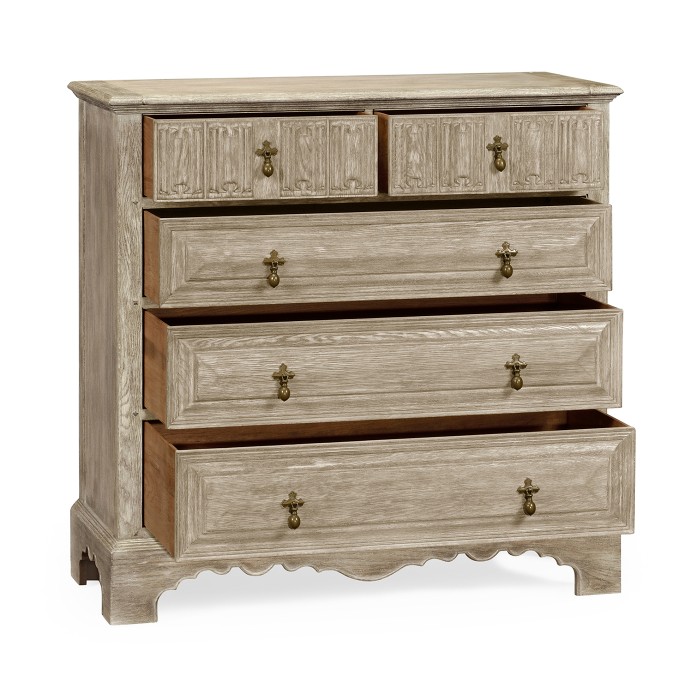 Linenfold Grey Oak Chest Of Drawers
