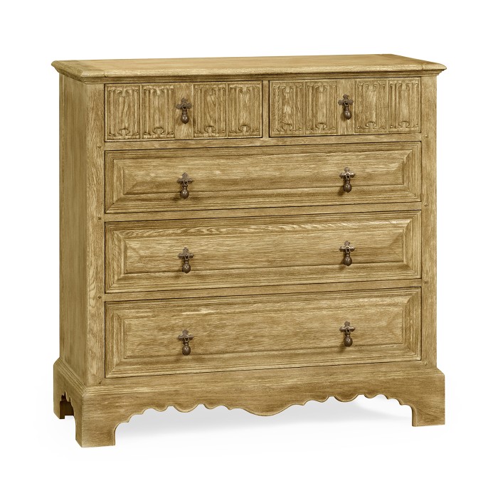 Linenfold Natural Oak Chest Of Drawers