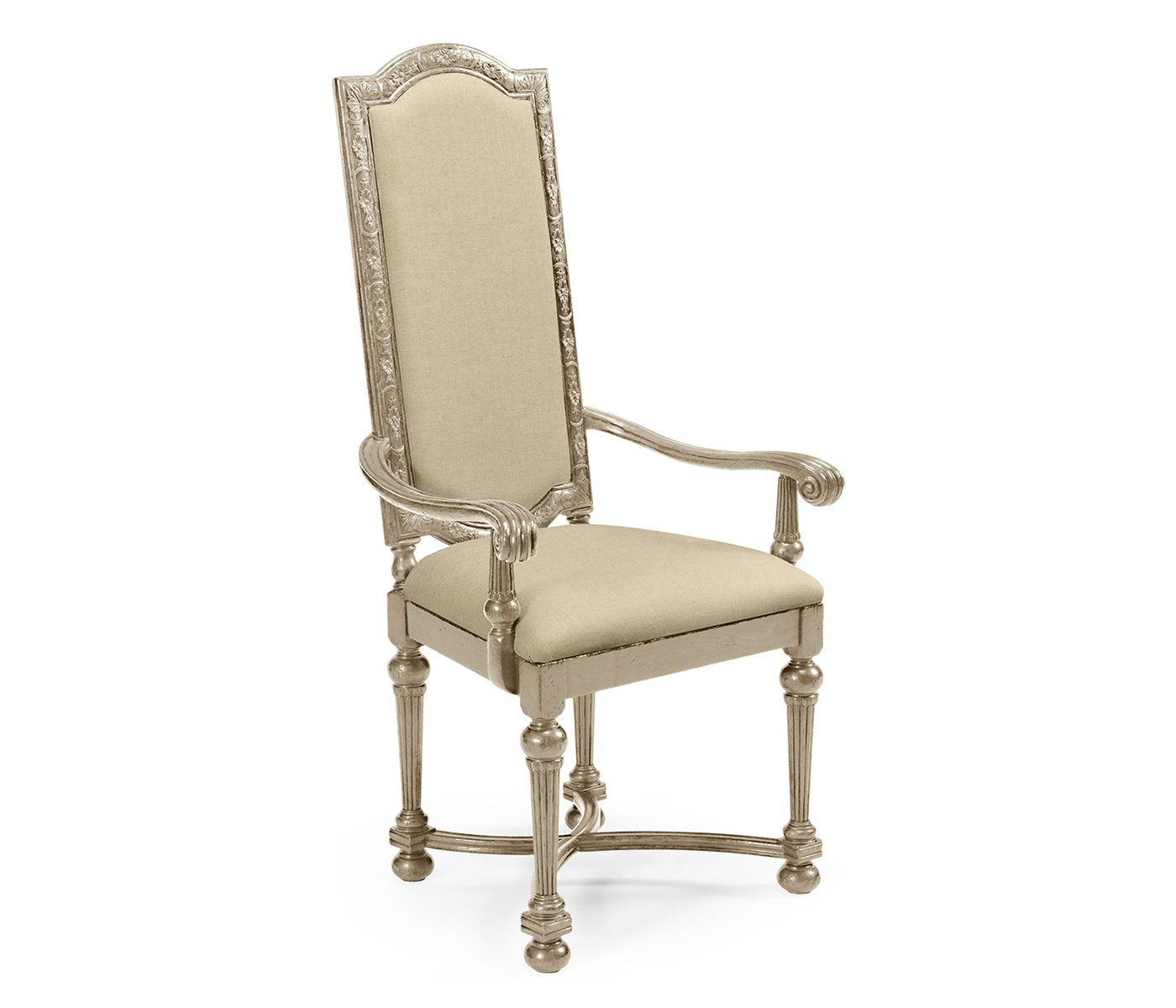 Jacobean Style Grey Oak Upholstered Back Arm Chair