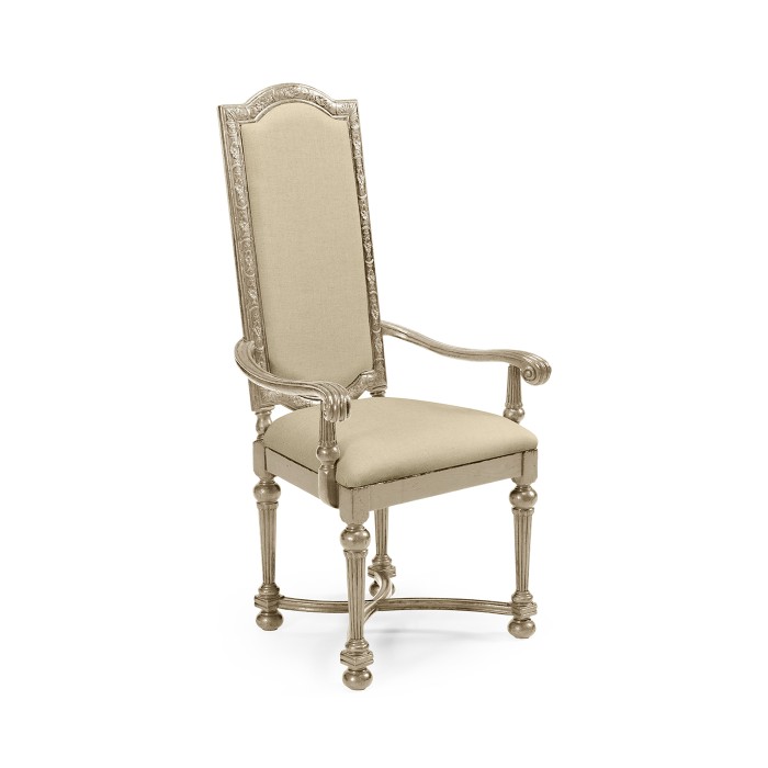 Jacobean Style Grey Oak Upholstered Back Arm Chair