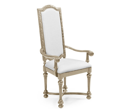 Jacobean Style Grey Oak Upholstered Back Arm Chair