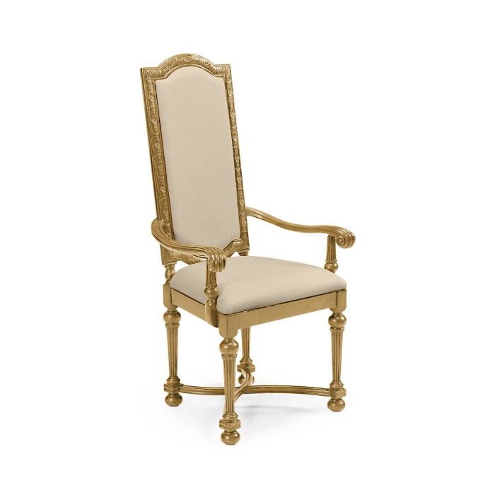 Jacobean Style Natural Oak Upholstered Back Arm Chair