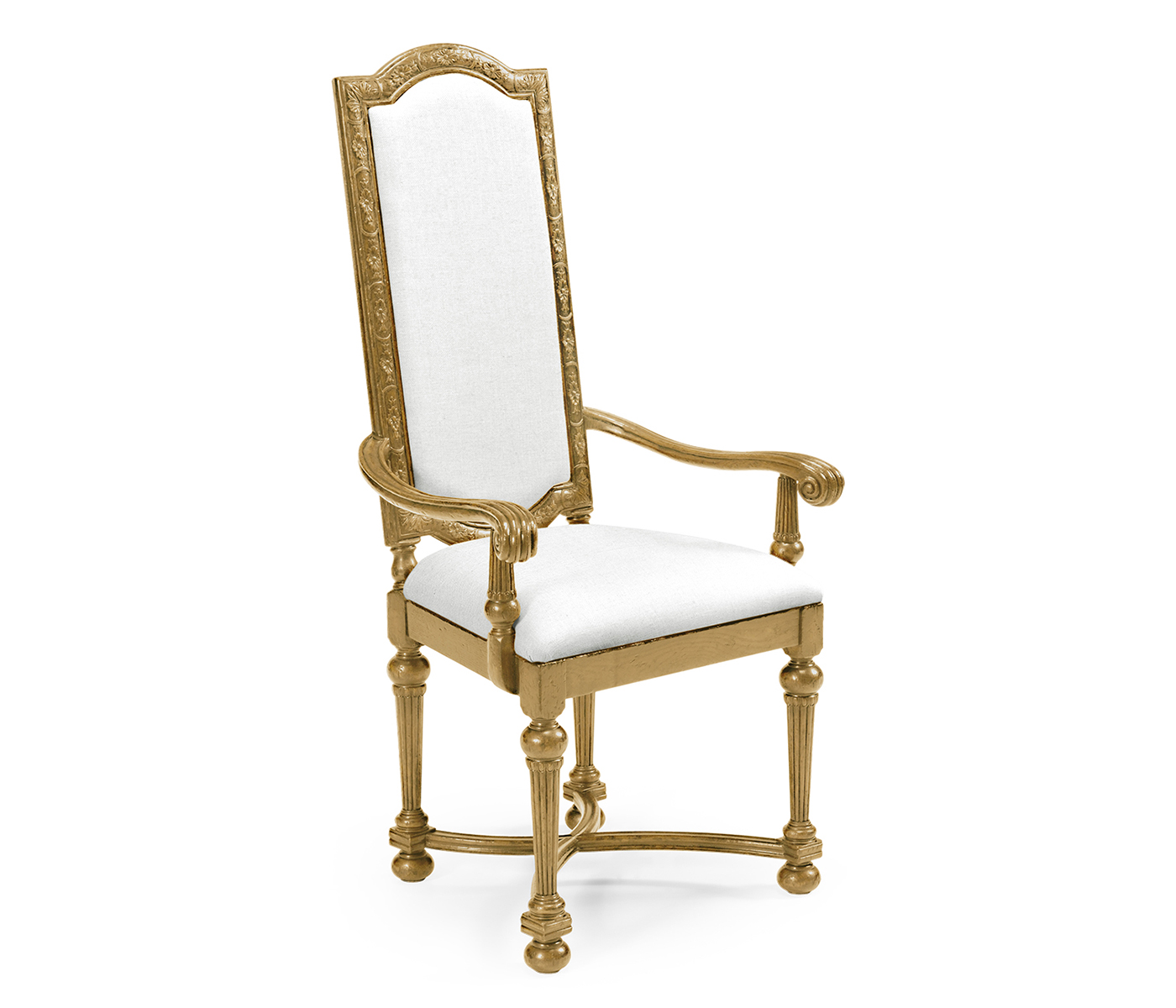 Jacobean Style Natural Oak Upholstered Back Arm Chair