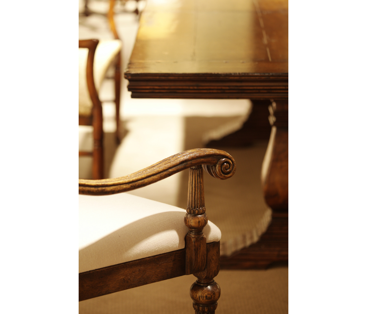 Jacobean Style Natural Oak Upholstered Back Arm Chair