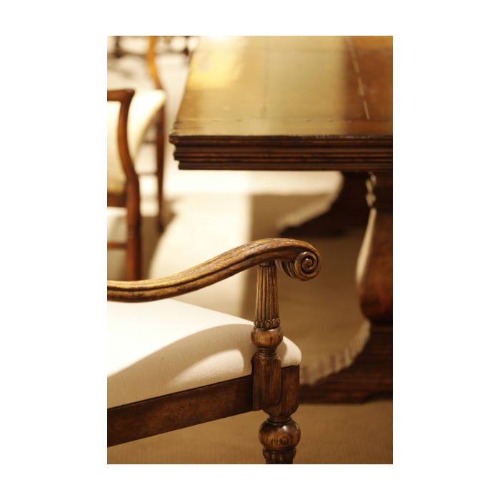 Jacobean Style Natural Oak Upholstered Back Arm Chair
