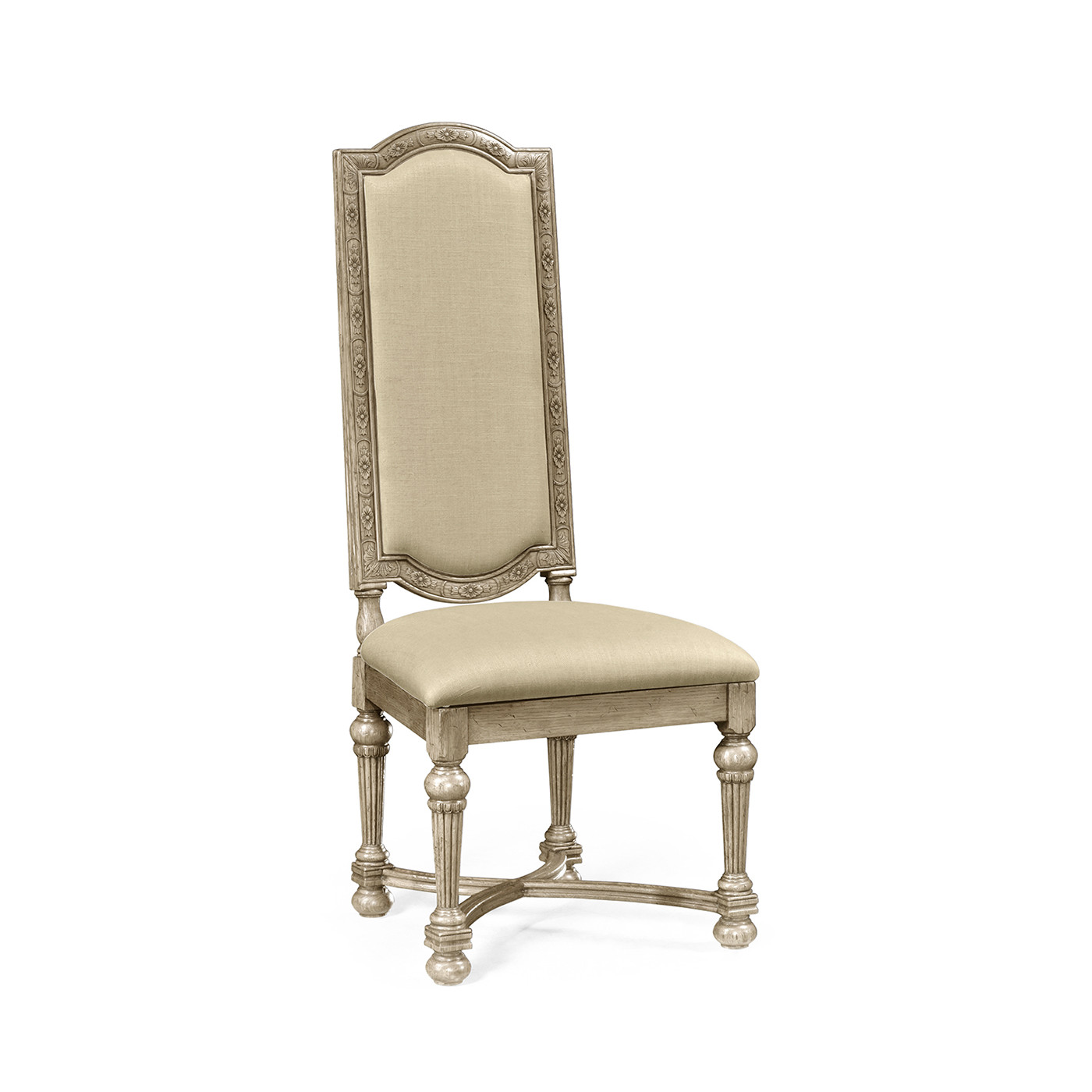 Jacobean Style Grey Oak Upholstered Back Side Chair