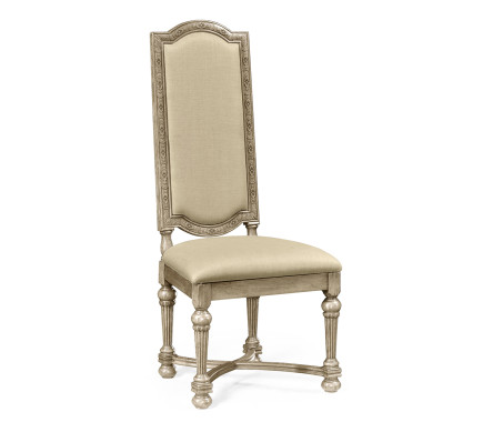 Jacobean Style Grey Oak Upholstered Back Side Chair