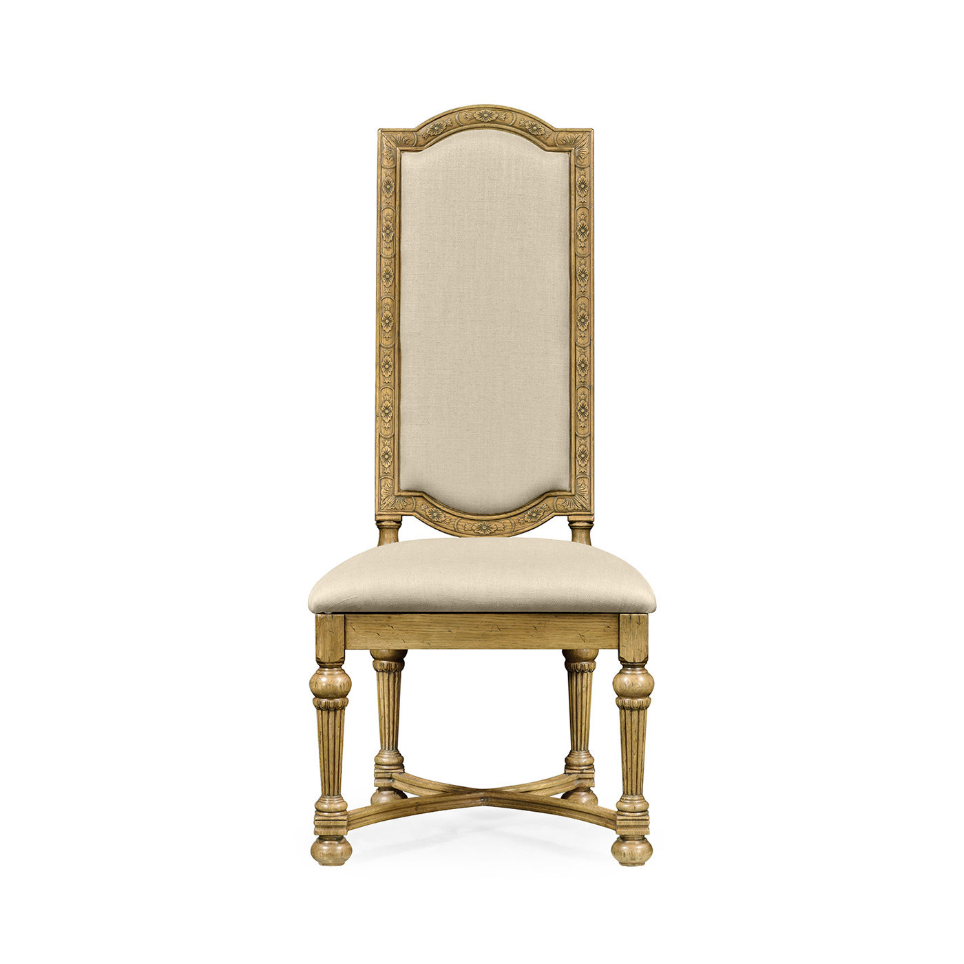 Jacobean Style Natural Oak Upholstered Back Side Chair