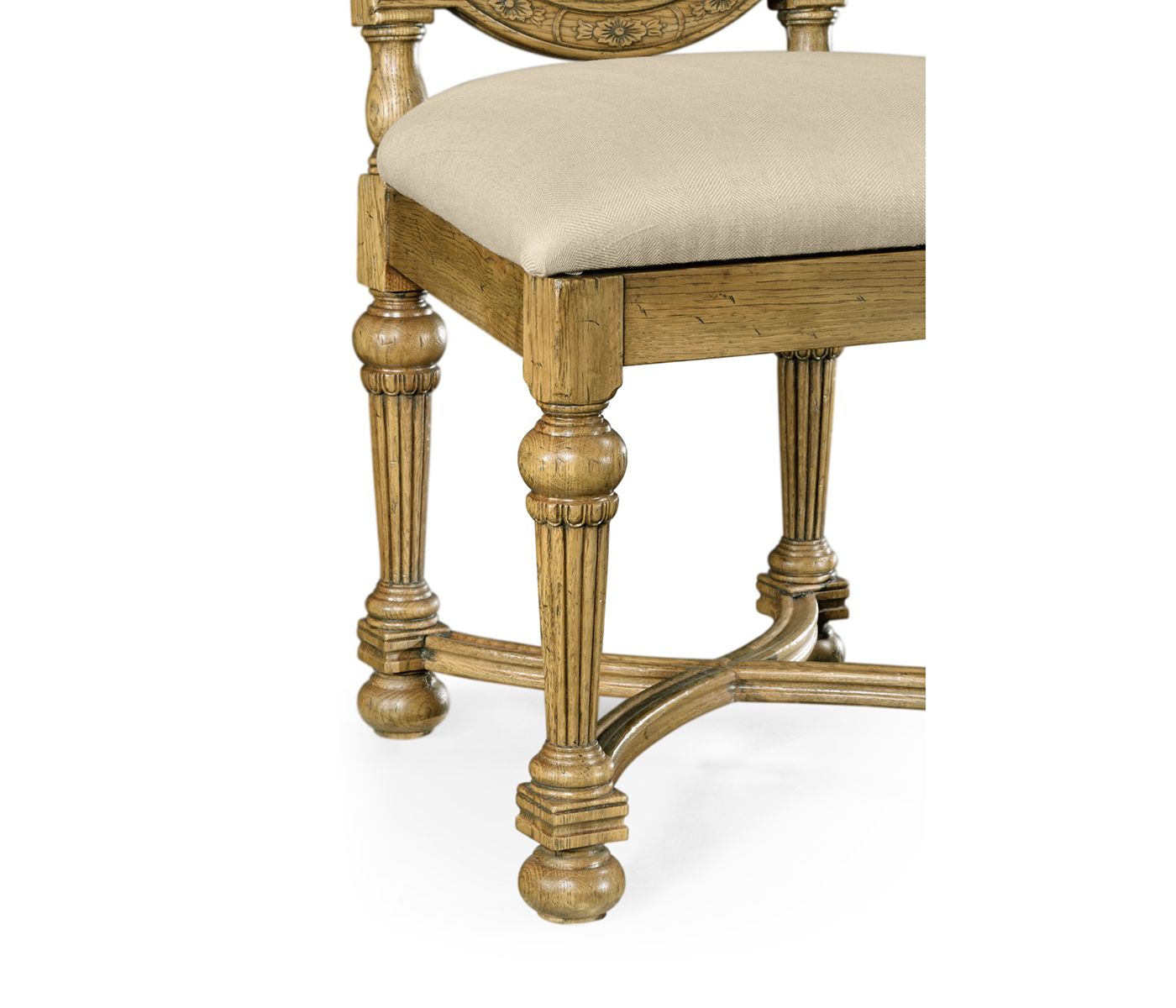 Jacobean Style Natural Oak Upholstered Back Side Chair
