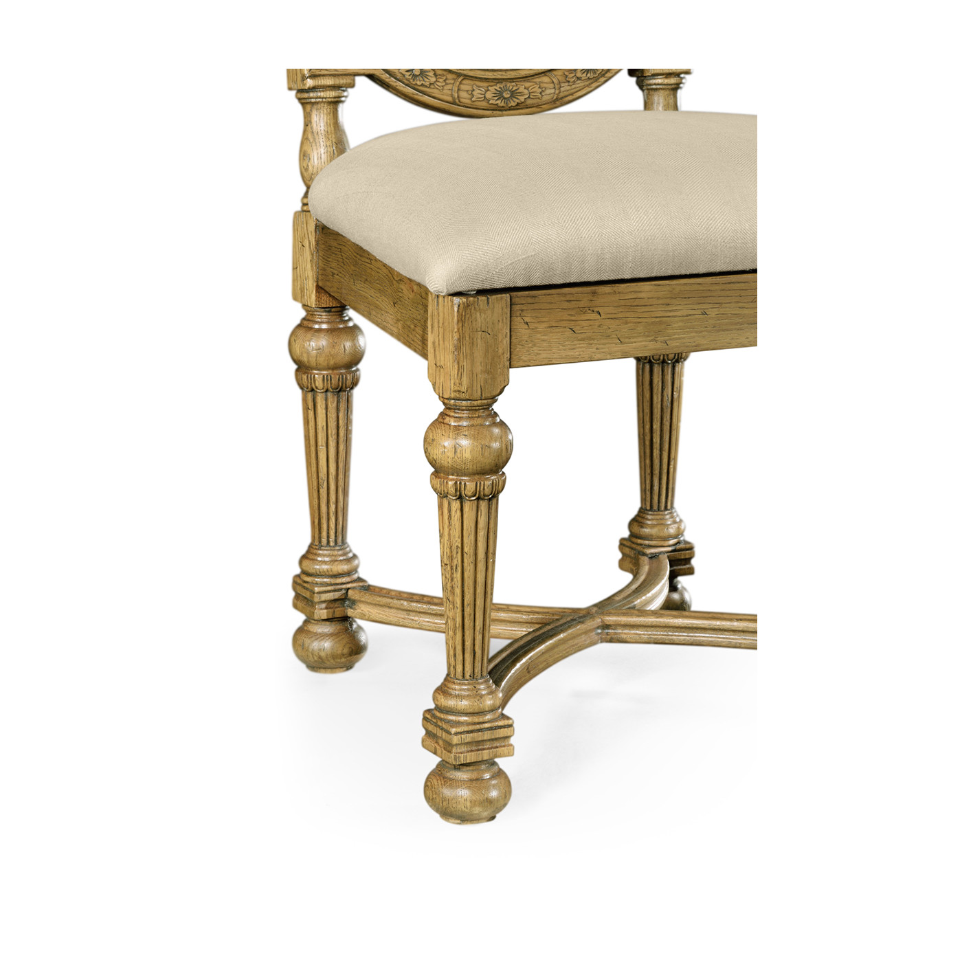 Jacobean Style Natural Oak Upholstered Back Side Chair