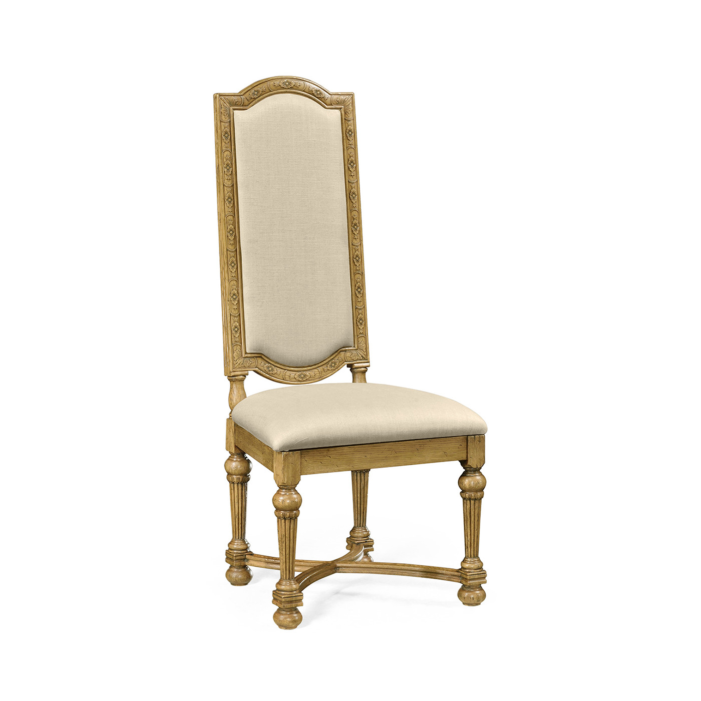 Jacobean Style Natural Oak Upholstered Back Side Chair