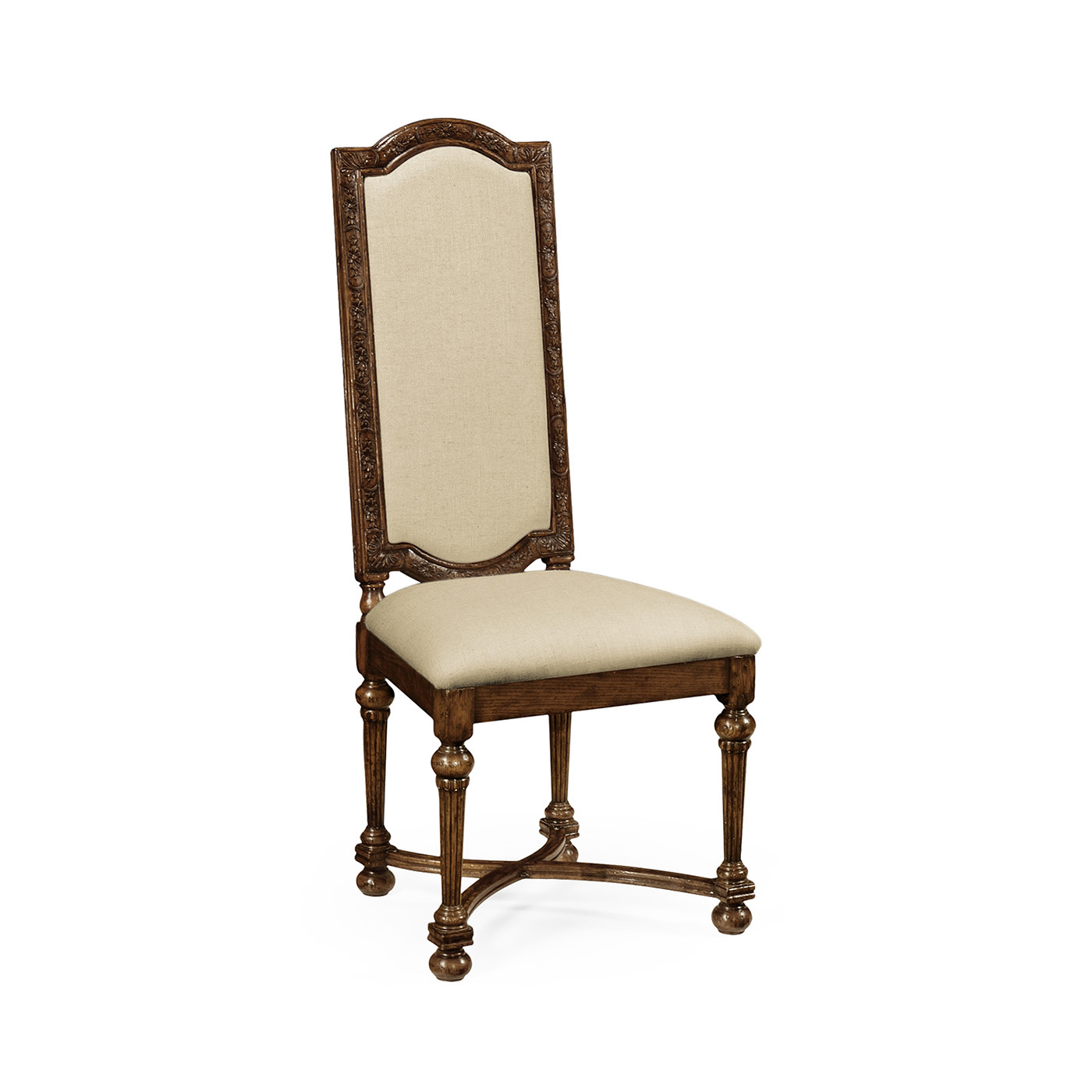 Jacobean Style Dark Oak Upholstered Back Side Chair