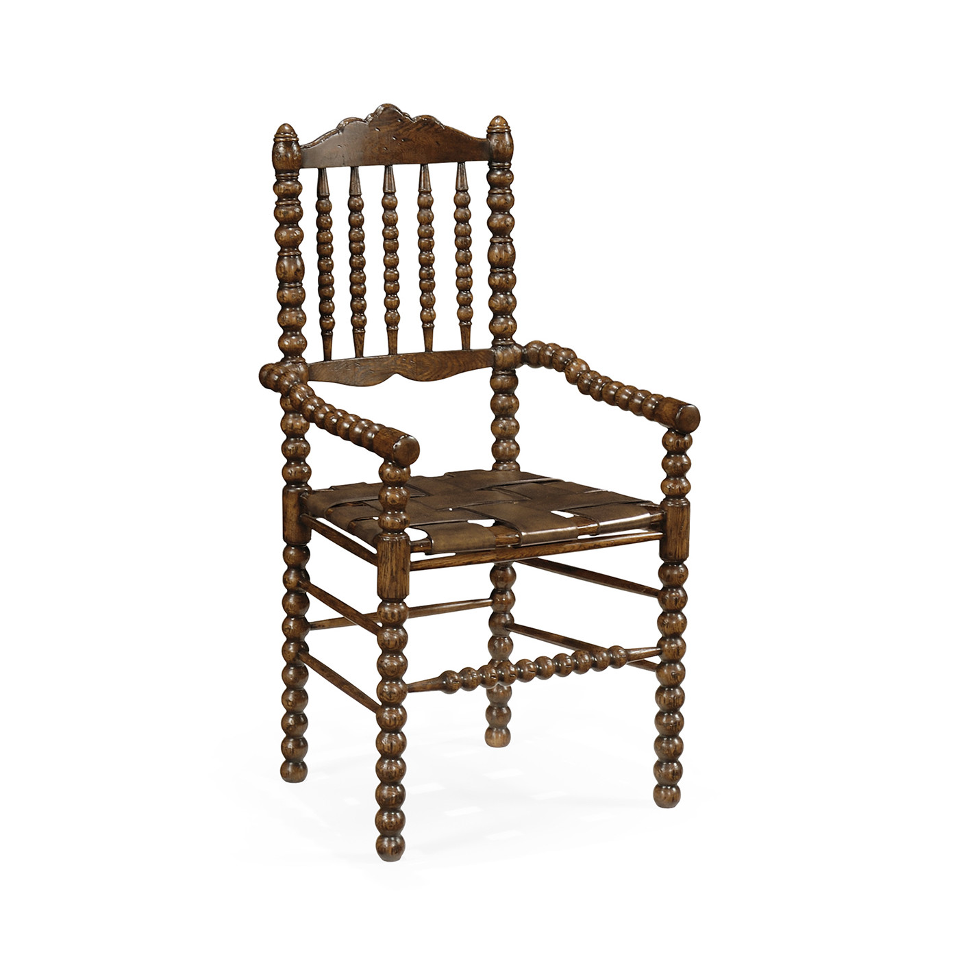Bobbin Dark Oak Arm Chair with Medium Antique Chestnut Leather Seat