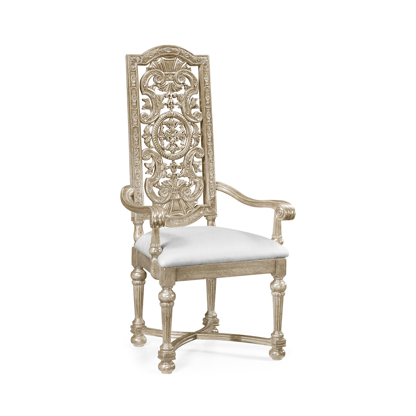 Jacobean Style Grey Oak Pierced Back Arm Chair