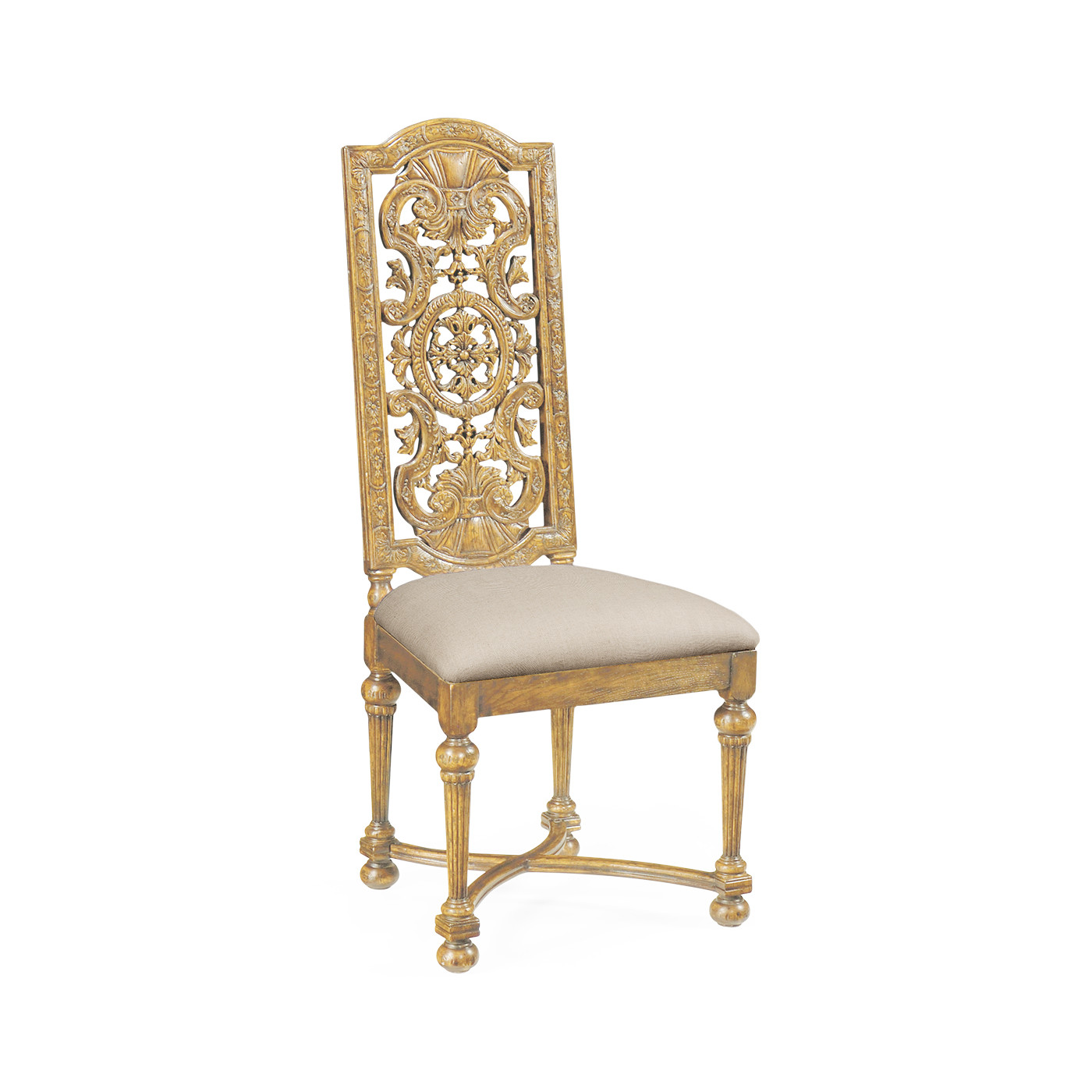 Jacobean Style Natural Oak Pierced Back Side Chair