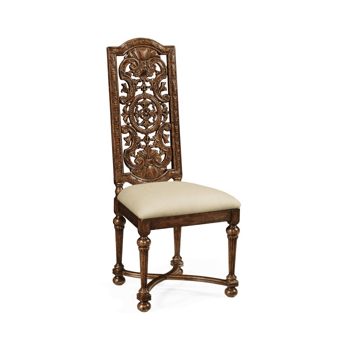 Jacobean Style Dark Oak Pierced Back Side Chair