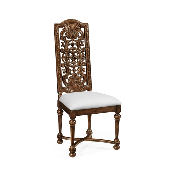 Jacobean Style Dark Oak Pierced Back Side Chair