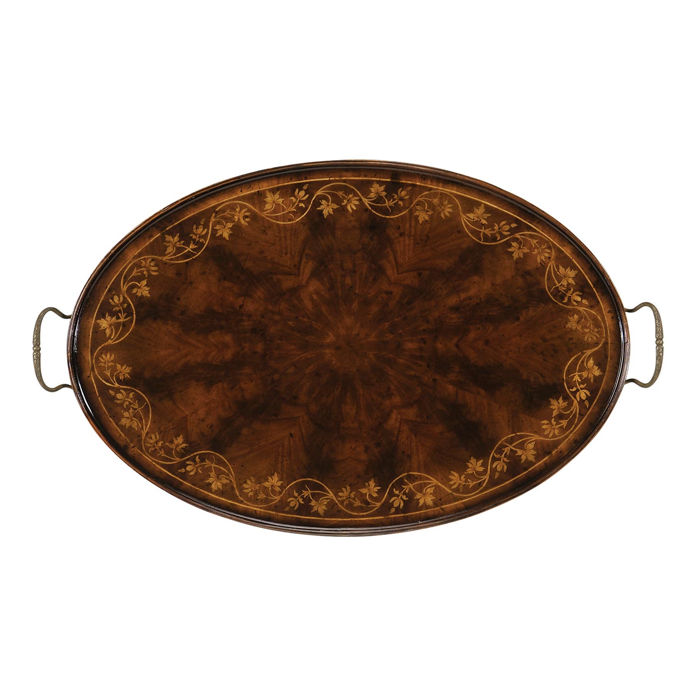 Oval Mahogany Tray with Floral Inlay