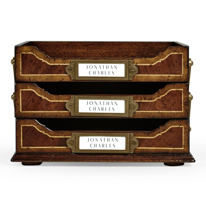 Victorian Style Mahogany Triple Letter Tray