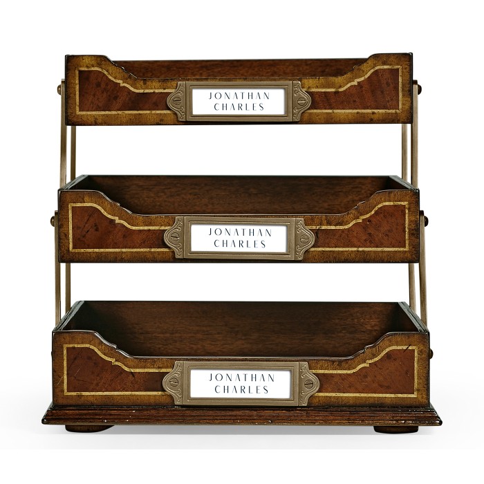 Victorian Style Mahogany Triple Letter Tray