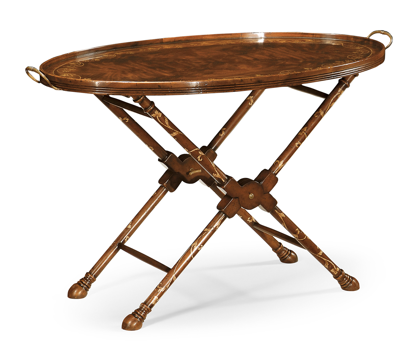 Oval Mahogany Tray on Stand with Floral Inlay