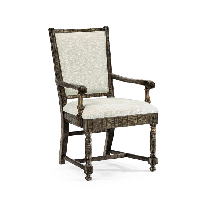 Distressed Country Dark Driftwood Arm Chair