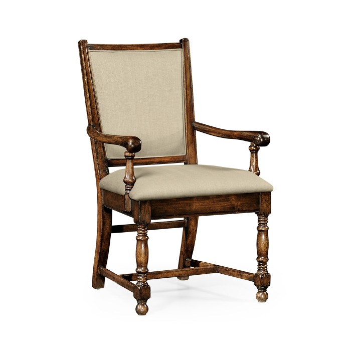 Distressed Medium Walnut Country Arm Chair