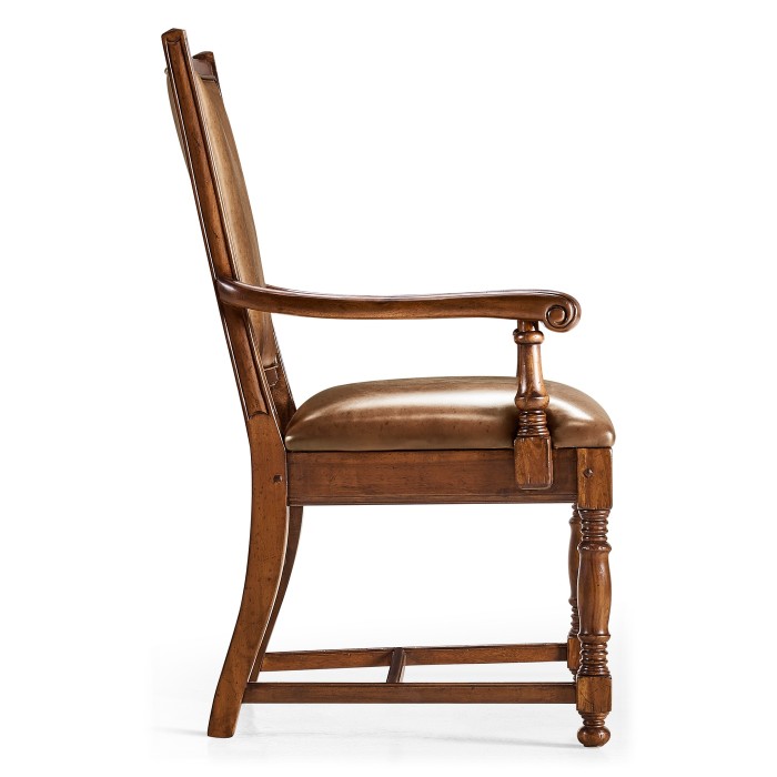 Distressed Medium Walnut Country Arm Chair