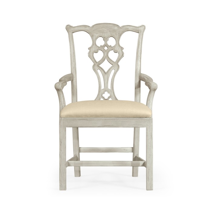Casual Chippendale Grey Mahogany Arm Chair