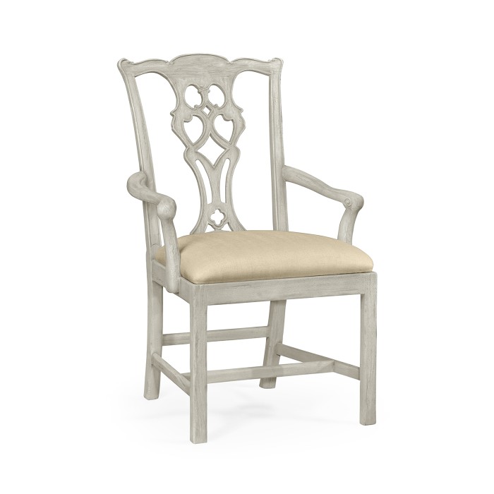 Casual Chippendale Grey Mahogany Arm Chair