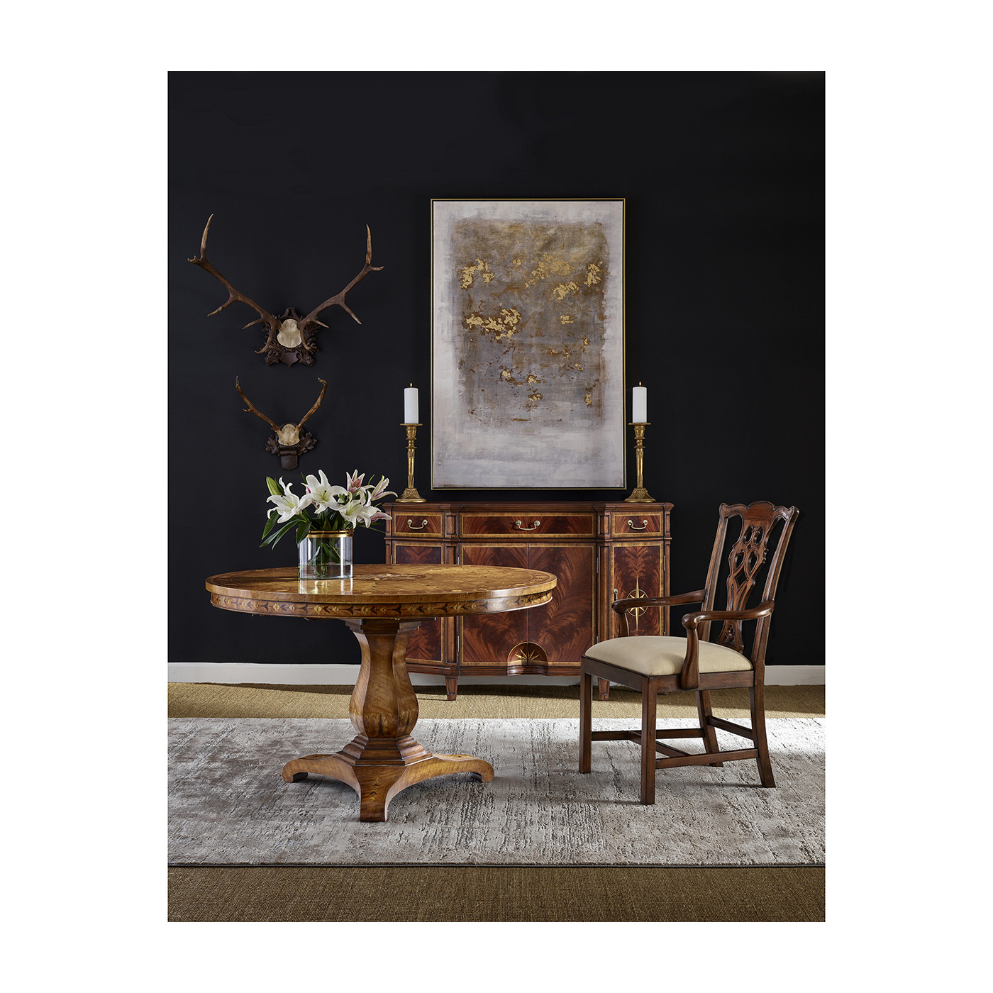 Casual Chippendale Grey Mahogany Arm Chair