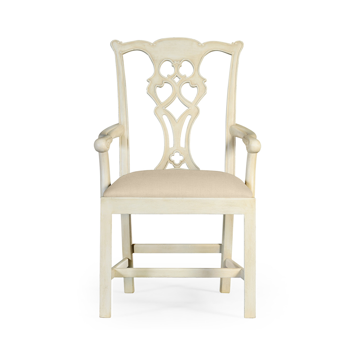 Windsor Chippendale Grey Linen Arm Chair