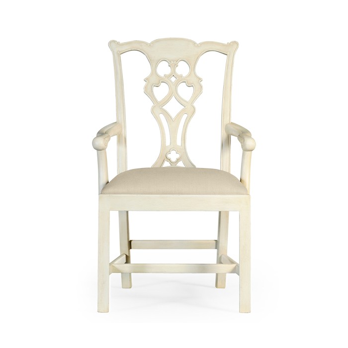 Windsor Chippendale Grey Linen Arm Chair