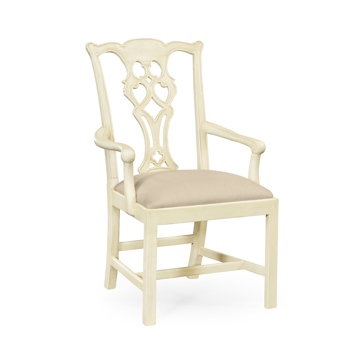Windsor Chippendale Grey Linen Arm Chair