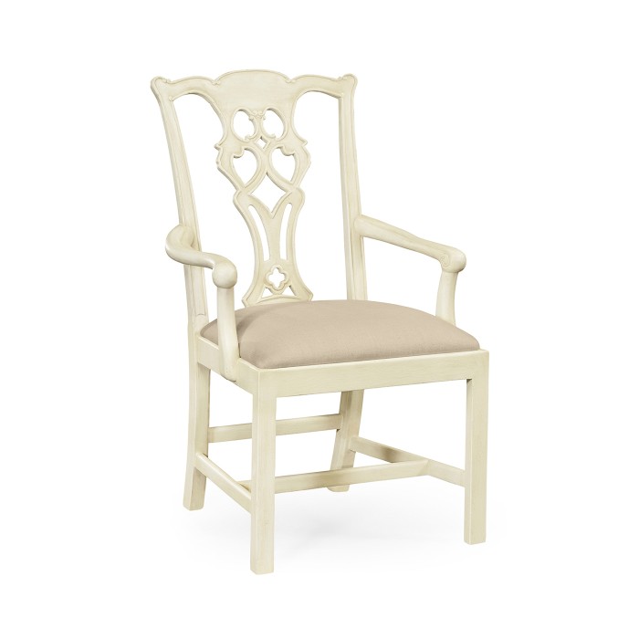 Windsor Chippendale Grey Linen Arm Chair