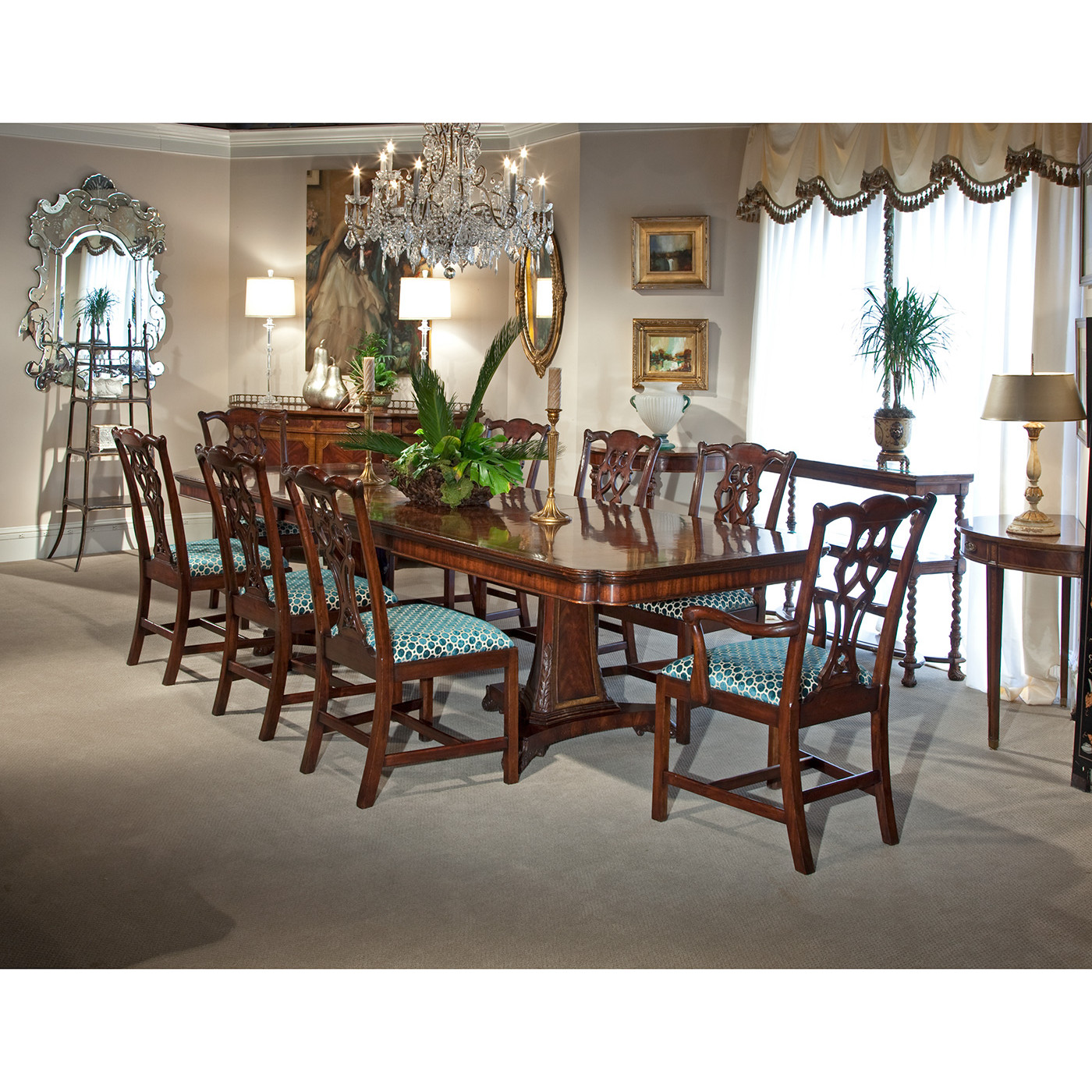 Windsor Chippendale Grey Linen Arm Chair